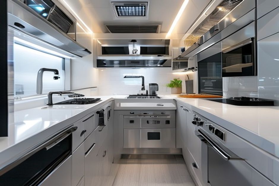 Inside our fully-equipped mobile kitchen trailer